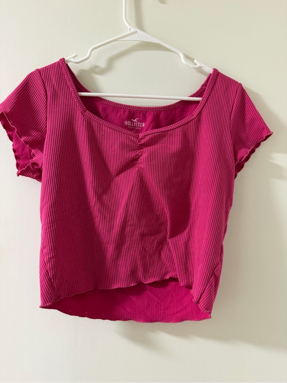 Hollister Bright Fuchsia Ribbed Scoop Crop Top
